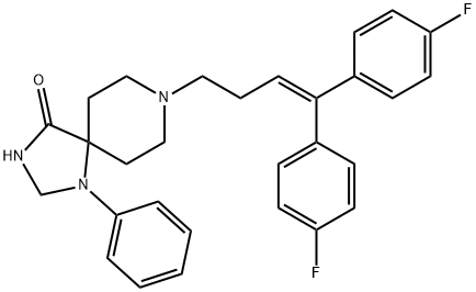 1,3,8-Triazaspiro[4.5]decan-4-one, 8-[4,4-bis(4-fluorophenyl)-3-buten-1-yl]-1-phenyl- Struktur