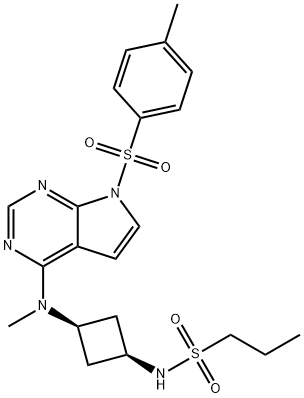 1-Propanesulfonamide, N-[cis-3-[methyl[7-[(4-methylphenyl)sulfonyl]-7H-pyrrolo[2,3-d]pyrimidin-4-yl]amino]cyclobutyl]-, 2204275-76-1, 结构式