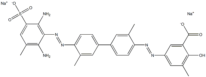 Benzoic acid, 5-[[4'-[(2,6-diamino-3-methyl-5-sulfophenyl)azo]-3,3'-dimethyl[1,1'-biphenyl]-4-yl]azo]-2-hydroxy-3-methyl-, disodium salt Structure
