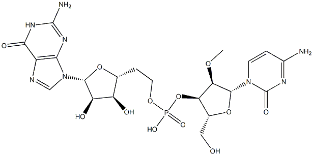 3'-O-[5'-グアノシル(メチル)ホスホノ]-2'-O-メチルシチジン 化学構造式