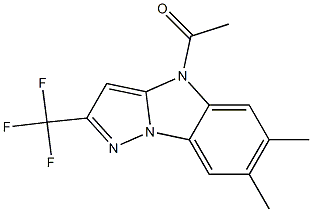 4-アセチル-2-(トリフルオロメチル)-6,7-ジメチル-4H-ピラゾロ[1,5-a]ベンゾイミダゾール 化学構造式