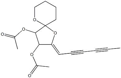 2-[(Z)-2,4-ヘキサジイニリデン]-3,4-ジアセトキシ-1,6-ジオキサスピロ[4.5]デカン 化学構造式