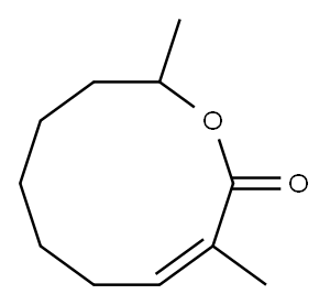 (E)-3,10-ジメチル-1-オキサシクロデカ-3-エン-2-オン 化学構造式