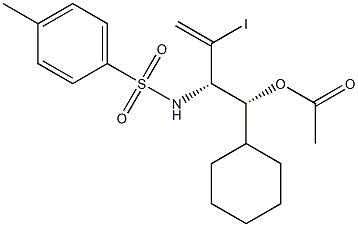 酢酸(1R,2S)-1-シクロヘキシル-2-(トシルアミノ)-3-ヨード-3-ブテニル 化学構造式