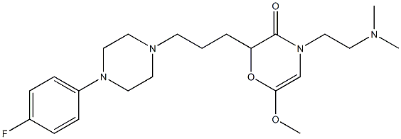 2-[3-[4-(4-フルオロフェニル)ピペラジノ]プロピル]-6-メトキシ-4-[2-(ジメチルアミノ)エチル]-2H-1,4-オキサジン-3(4H)-オン 化学構造式