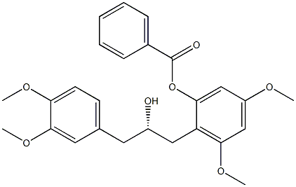 [S,(-)]-1-(3,4-ジメトキシフェニル)-3-(2-ベンゾイルオキシ-4,6-ジメトキシフェニル)-2-プロパノール 化学構造式