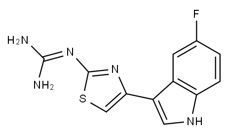 2-[[アミノ(アミノ)メチレン]アミノ]-4-(5-フルオロ-1H-インドール-3-イル)チアゾール 化学構造式