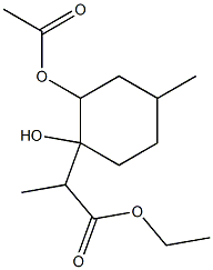 2-(2-アセトキシ-1-ヒドロキシ-4-メチルシクロヘキシル)プロピオン酸エチル 化学構造式