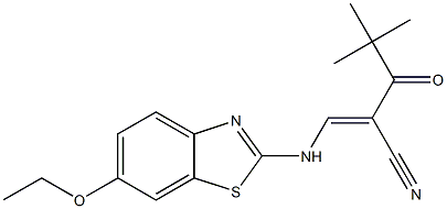(E)-2-(2,2-dimethylpropanoyl)-3-[(6-ethoxy-1,3-benzothiazol-2-yl)amino]-2-propenenitrile
