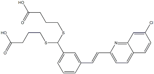 4,4'-[3-[(E)-2-(7-クロロ-2-キノリニル)エテニル]ベンジリデンビス(チオ)]ビス(酪酸) 化学構造式
