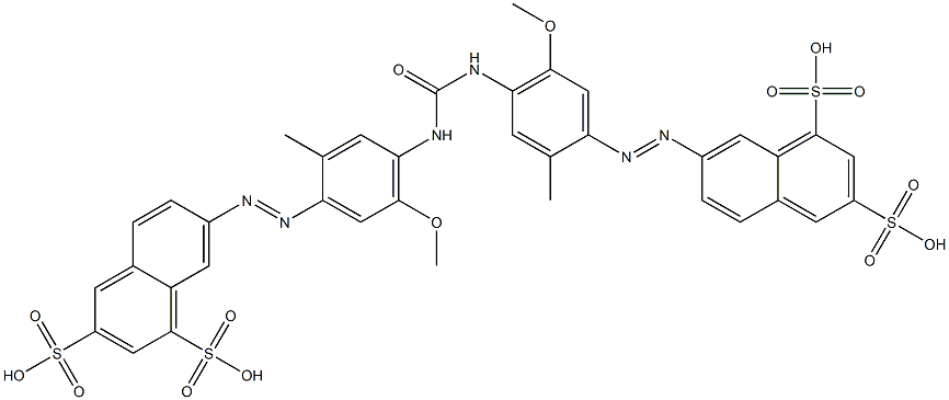 7,7'-[カルボニルビス[イミノ(5-メトキシ-2-メチル-4,1-フェニレン)アゾ]]ビス(1,3-ナフタレンジスルホン酸) 化学構造式