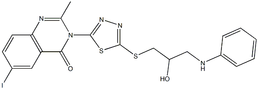 6-ヨード-2-メチル-3-[5-[[3-アニリノ-2-ヒドロキシプロピル]チオ]-1,3,4-チアジアゾール-2-イル]キナゾリン-4(3H)-オン 化学構造式