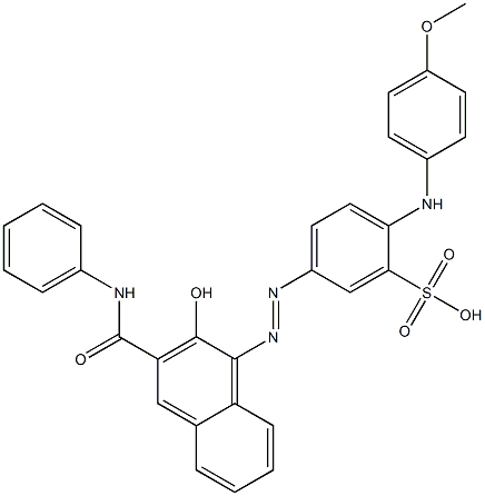 2-(p-アニシジノ)-5-(2-ヒドロキシ-3-フェニルカルバモイル-1-ナフチルアゾ)-1-ベンゼンスルホン酸 化学構造式