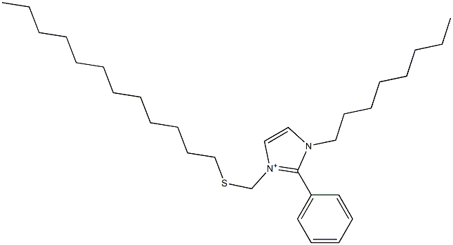1-オクチル-2-フェニル-3-[(ドデシルチオ)メチル]-1H-イミダゾール-3-イウム 化学構造式