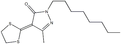1-オクチル-3-メチル-4-(1,3-ジチオラン-2-イリデン)-1H-ピラゾール-5(4H)-オン 化学構造式