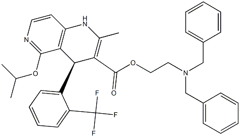 (4S)-1,4-ジヒドロ-5-イソプロピルオキシ-2-メチル-4-[2-(トリフルオロメチル)フェニル]-1,6-ナフチリジン-3-カルボン酸2-(N,N-ジベンジルアミノ)エチル 化学構造式