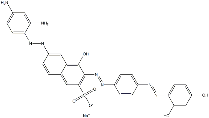 6-[(2,4-ジアミノフェニル)アゾ]-4-ヒドロキシ-3-[[4-[(2,4-ジヒドロキシフェニル)アゾ]フェニル]アゾ]ナフタレン-2-スルホン酸ナトリウム 化学構造式