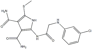 2-[[[(m-クロロフェニル)アミノ]アセチル]アミノ]-5-[メチルチオ]-1H-ピロール-3,4-ジカルボアミド 化学構造式