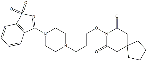 8-[3-[4-[(1,2-ベンゾイソチアゾール1,1-ジオキシド)-3-イル]-1-ピペラジニル]プロピルオキシ]-8-アザスピロ[4.5]デカン-7,9-ジオン 化学構造式