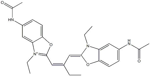 5-(アセチルアミノ)-2-[2-[[5-(アセチルアミノ)-3-エチルベンゾオキサゾール-2(3H)-イリデン]メチル]-1-ブテニル]-3-エチルベンゾオキサゾール-3-イウム 化学構造式