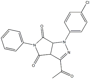 1,3a,4,5,6,6a-ヘキサヒドロ-3-アセチル-4,6-ジオキソ-5-(フェニル)-1-(4-クロロフェニル)ピロロ[3,4-c]ピラゾール 化学構造式