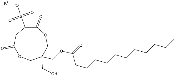 1-(ラウロイルオキシメチル)-1-(ヒドロキシメチル)-4,7-ジオキソ-3,8-ジオキサシクロノナン-6-スルホン酸カリウム 化学構造式