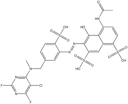 4-(アセチルアミノ)-6-[[5-[[(5-クロロ-2,6-ジフルオロ-4-ピリミジニル)(メチル)アミノ]メチル]-2-スルホフェニル]アゾ]-5-ヒドロキシ-1,7-ナフタレンジスルホン酸 化学構造式