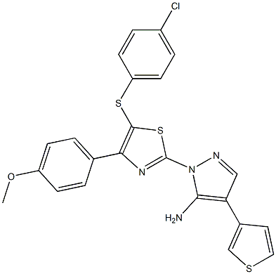 1-[5-[(4-chlorophenyl)sulfanyl]-4-(4-methoxyphenyl)-1,3-thiazol-2-yl]-4-(3-thienyl)-1H-pyrazol-5-amine