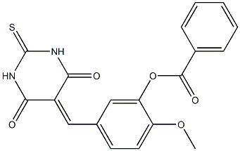 5-[(4,6-dioxo-2-thioxotetrahydro-5(2H)-pyrimidinylidene)methyl]-2-methoxyphenyl benzoate Structure