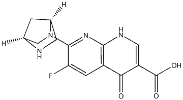6-フルオロ-1,4-ジヒドロ-4-オキソ-7-[(1S,4S)-2,5-ジアザビシクロ[2.2.1]ヘプタン-2-イル]-1,8-ナフチリジン-3-カルボン酸 化学構造式