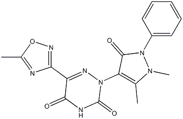 1-[(2,5-ジヒドロ-2,3-ジメチル-5-オキソ-1-フェニル-1H-ピラゾール)-4-イル]-5-(5-メチル-1,2,4-オキサジアゾール-3-イル)-6-アザウラシル 化学構造式