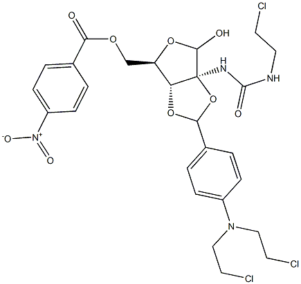 1-[2-O,3-O-[p-[ビス(2-クロロエチル)アミノ]ベンジリデン]-5-O-(p-ニトロベンゾイル)-D-リボフラノース-2-イル]-3-(2-クロロエチル)尿素 化学構造式