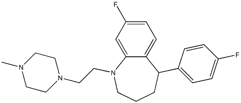 8-フルオロ-5-(4-フルオロフェニル)-2,3,4,5-テトラヒドロ-1-[2-(4-メチル-1-ピペラジニル)エチル]-1H-1-ベンゾアゼピン 化学構造式
