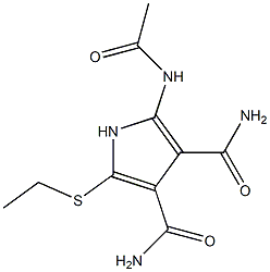 5-(アセチルアミノ)-2-(エチルチオ)-1H-ピロール-3,4-ジカルボアミド 化学構造式