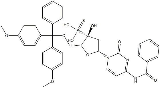 N-ベンゾイル-5'-O-[α,α-ビス(4-メトキシフェニル)ベンジル]-2'-デオキシシチジン3'-チオホスホン酸 化学構造式