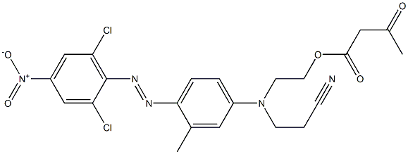 アセト酢酸2-[N-(2-シアノエチル)-N-[4-(2,6-ジクロロ-4-ニトロフェニルアゾ)-3-メチルフェニル]アミノ]エチル 化学構造式