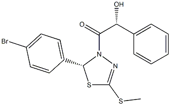 (2R)-2,3-ジヒドロ-5-(メチルチオ)-3-[(2R)-2-ヒドロキシ-2-フェニルアセチル]-2-(4-ブロモフェニル)-1,3,4-チアジアゾール 化学構造式