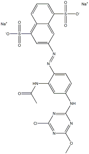 3-[2-アセチルアミノ-4-(4-クロロ-6-メトキシ-1,3,5-トリアジン-2-イルアミノ)フェニルアゾ]-1,5-ナフタレンジスルホン酸二ナトリウム 化学構造式
