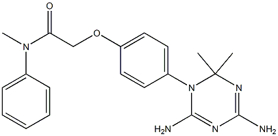 2,4-ジアミノ-6,6-ジメチル-5,6-ジヒドロ-5-[4-[フェニル(メチル)カルバモイルメトキシ]フェニル]-1,3,5-トリアジン 化学構造式