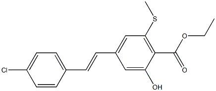 4-[(E)-2-(4-クロロフェニル)エテニル]-2-ヒドロキシ-6-(メチルチオ)安息香酸エチル 化学構造式