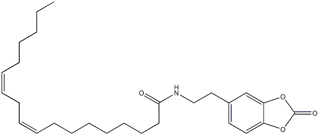 (9Z,12Z)-N-[2-(2-オキソ-1,3-ベンゾジオキソール-5-イル)エチル]9,12-オクタデカジエナミド 化学構造式