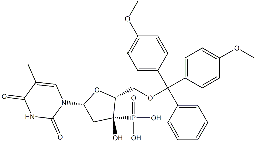 ホスホン酸O-[5'-O-(4,4'-ジメトキシトリチル)-3'-チミジル] 化学構造式