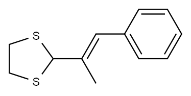 2-[(E)-1-メチル-2-フェニルエテニル]-1,3-ジチオラン 化学構造式