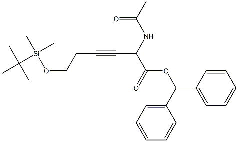 2-アセチルアミノ-6-(tert-ブチルジメチルシリルオキシ)-3-ヘキシン酸ジフェニルメチル 化学構造式