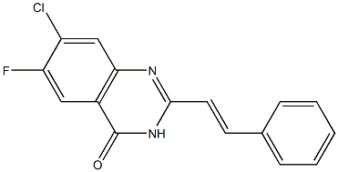 2-[(E)-2-フェニルエテニル]-7-クロロ-6-フルオロキナゾリン-4(3H)-オン 化学構造式