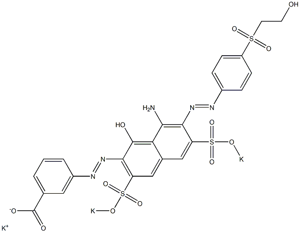m-[8-アミノ-1-ヒドロキシ-7-[p-(2-ヒドロキシエチルスルホニル)フェニルアゾ]-3,6-ジ(ポタシオオキシスルホニル)-2-ナフチルアゾ]安息香酸カリウム 化学構造式
