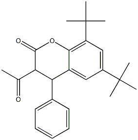 3-アセチル-4-フェニル-6,8-ジtert-ブチル-3,4-ジヒドロ-2H-1-ベンゾピラン-2-オン 化学構造式