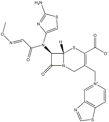 (7R)-7-[(2-アミノ-4-チアゾリル)(メトキシイミノ)アセチルアミノ]-3-[[(チアゾロ[4,5-c]ピリジン-5-イウム)-5-イル]メチル]セファム-3-エン-4-カルボン酸 化学構造式
