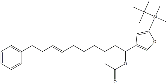 酢酸(E)-1-[5-(tert-ブチルジメチルシリル)-3-フリル]-10-フェニル-7-デセニル 化学構造式