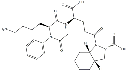 (2S,3aS,7aS)-Octahydro-1-[(4R)-4-[[(2S)-6-amino-2-[phenylacetylamino]hexanoyl]amino]-4-carboxybutyryl]-1H-indole-2-carboxylic acid 结构式